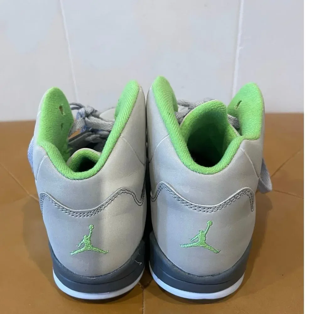 Kids Nike Jordan 5 Retro PS Silver Green Bean Flint Grey Size 2Y